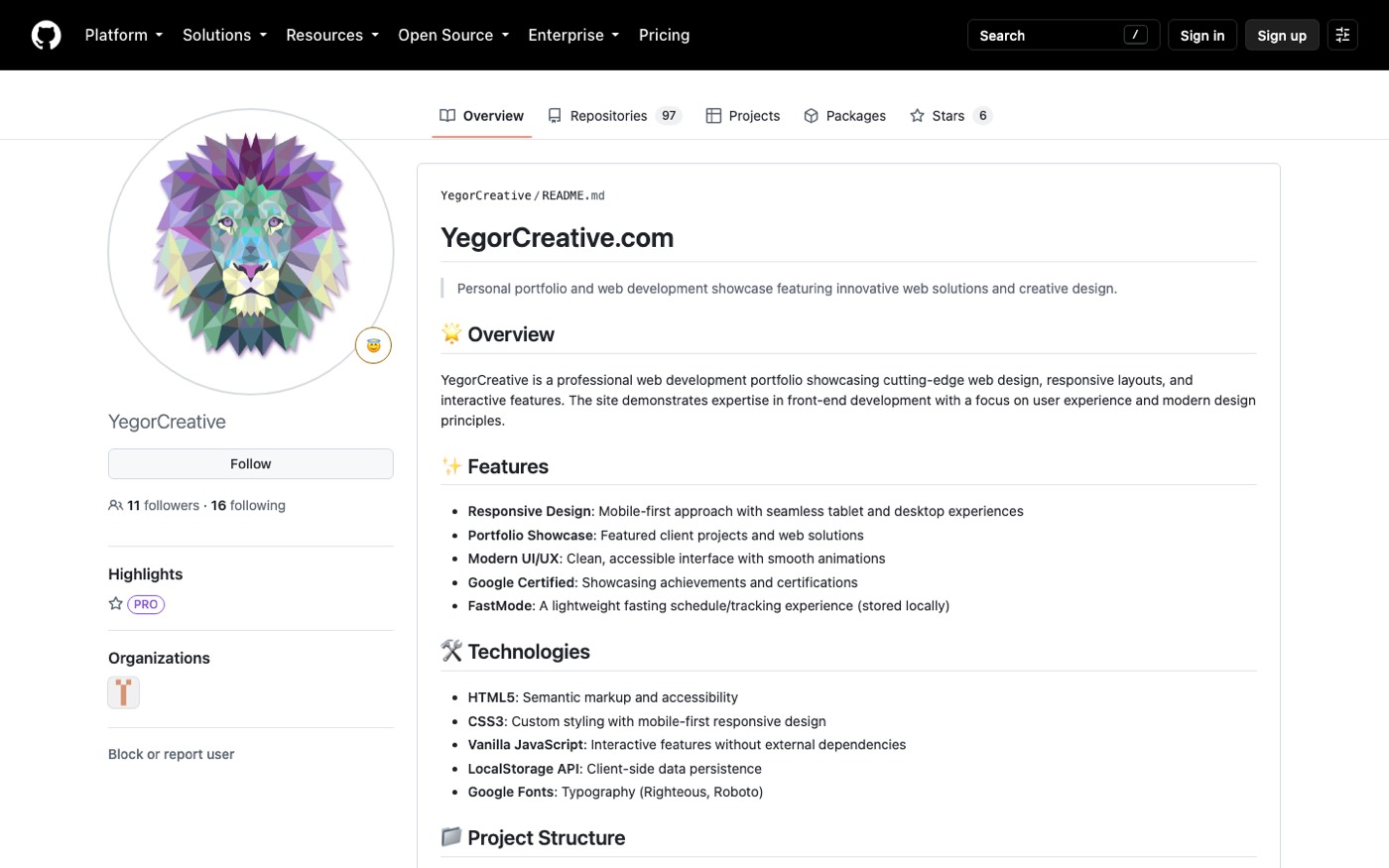 YegorCreative GitHub profile
