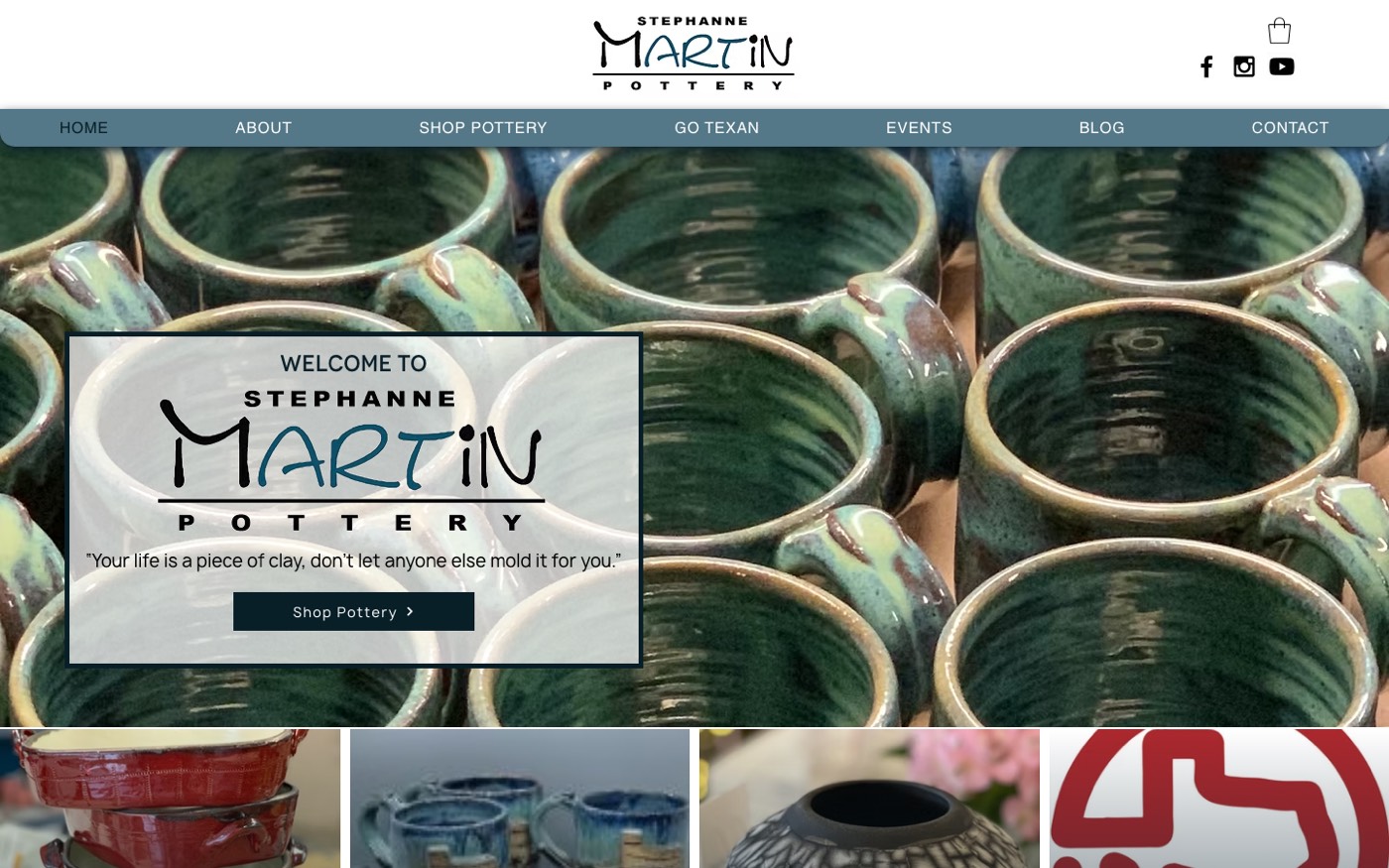 Stephanne Martin Pottery homepage showing handmade mugs